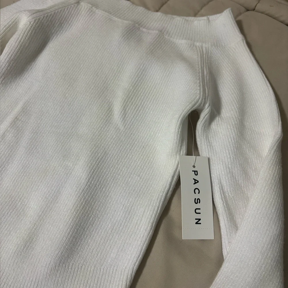 White Ribbed Off-shoulder Top - Picture 3 of 3